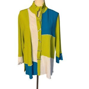 Ali Miles Womens Button Front Blouse Size M Colorblock Art to Wear